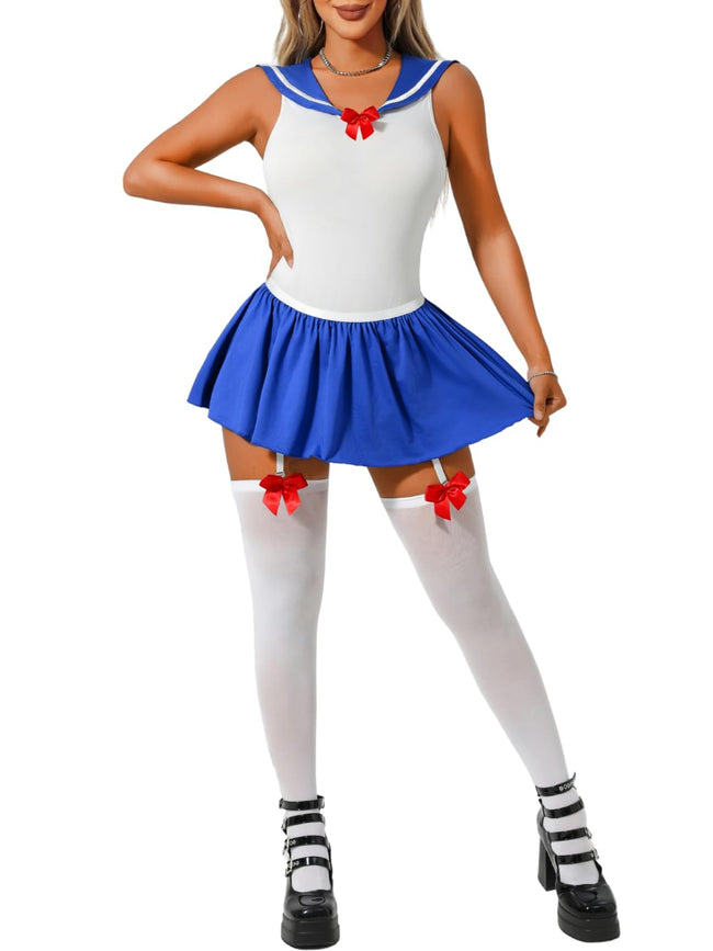EHSUYAB 3Pcs Women Sailor Costume Halloween, Japanese School Girl Uniform Outfit, Snap Crotch Anime Cosplay Lingerie Set X-Large Hover Image