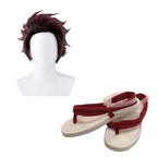 OURUEPY Full Set Men Anime Cosplay Costume For Tanjiro Party Role Costume Kimono Outfit Including Shoes Wig Sword