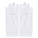 Lansian Womens White Gloves Short Satin Stretchy Gloves Wrist Length Dancing Bridal Gown for 1920s Wedding Opera Party Adult Size
