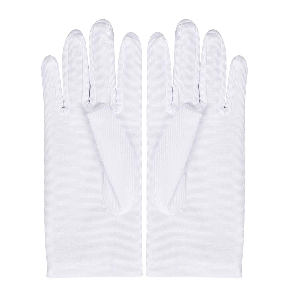 Lansian Womens White Gloves Short Satin Stretchy Gloves Wrist Length Dancing Bridal Gown for 1920s Wedding Opera Party Adult Size