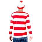 Where's Waldo Longe Sleeve Shirt, Glasses, and Hat DELUXE Cosplay Halloween Costume Set