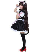 Cosplay.fm Women‘s Chocolate Cosplay Costume Maid Dress with Apron Petticoat Cat Ears Tail (XL, Black/White)