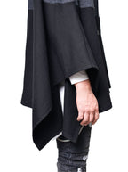 Demetory Men's Color Block Oversized Batwing Sleeves Hooded Poncho Cape Cloak Black Medium