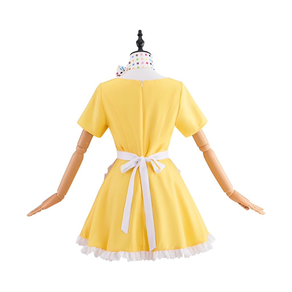 Musical Waitress Cosplay Costume Women Yellow Maid Dress Uniform with Apron Scarf Outfit (Yellow, Medium)