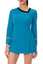 Zhinina Adult Shirt Dress Women Long-Sleeve Uniform Bodycon Top Classic Cosplay Costume Movie Work Clothes Outfit Blue