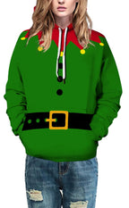 Ainuno Christmas Hoodie for Men Women,Mens Green Elf Costumes Funny Christmas Pullover Sweatshirt Elfs Print Hoodies Cosplay Hooded Sweater Unisex Long Sleeve Shirt,XL
