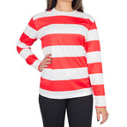 Where's Waldo Longe Sleeve Shirt, Glasses, and Hat DELUXE Cosplay Halloween Costume Set