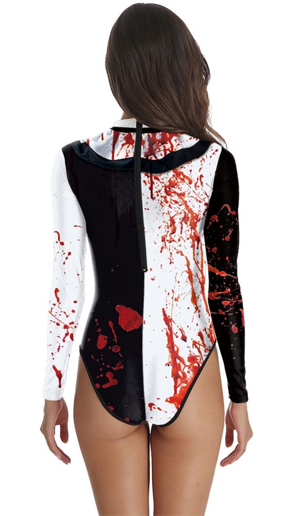 Women Terrifier Cosplay Swimsuit Terrifier Costume Black White Swimwear Set for Halloween Carnival Party (Black White, Large)