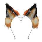 VIGVAN Handmade Wolf Fox Ears Animal Cosplay Cute Head Accessories for Halloween (Chain Orange)