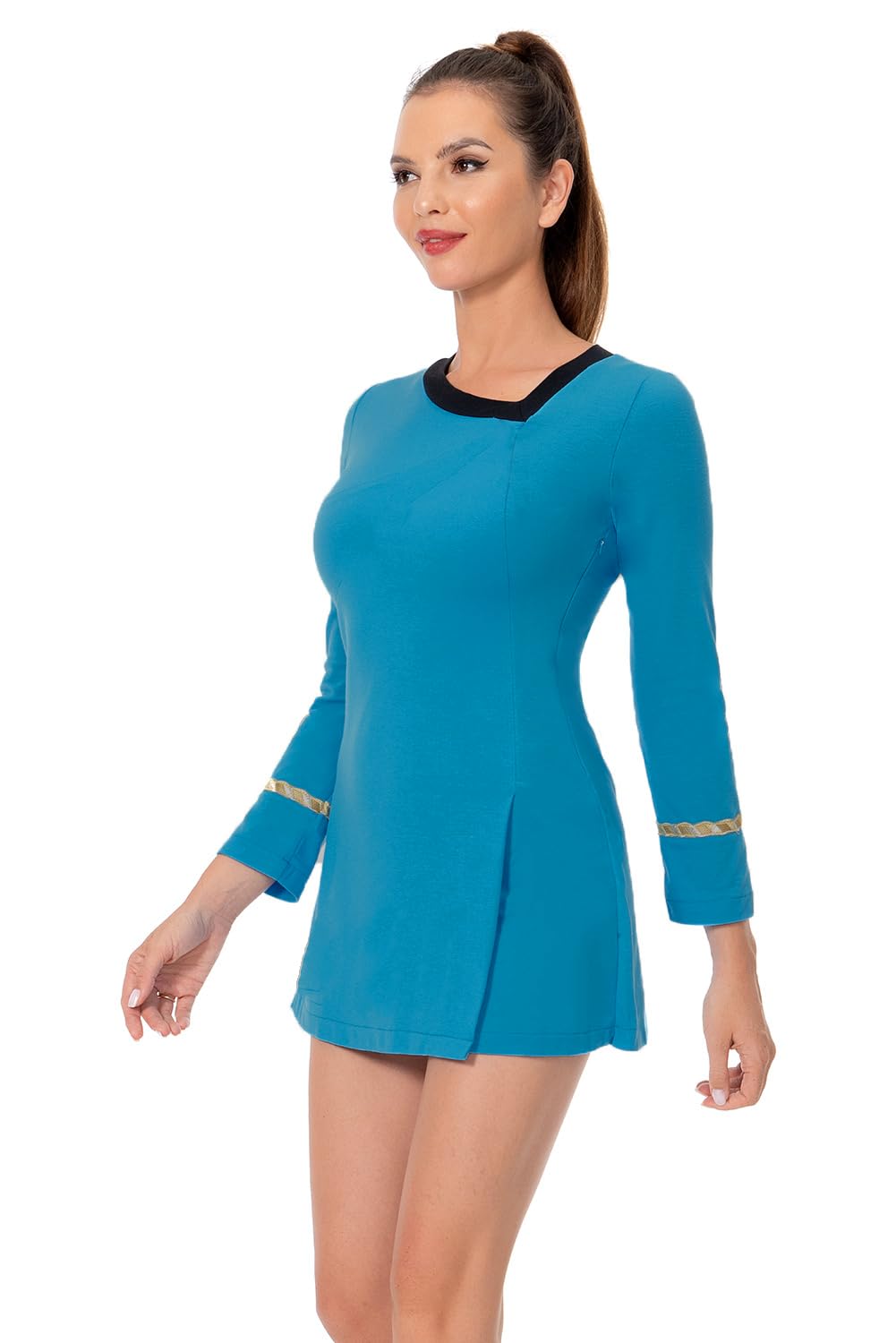 Zhinina Adult Shirt Dress Women Long-Sleeve Uniform Bodycon Top Classic Cosplay Costume Movie Work Clothes Outfit Blue