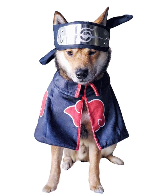 ChoChoCho Anime Cosplay Ninja, Dog Costume & Cat Costume for Halloween, Ninja Cloak for Dogs and Cats, Anime Plush Robe for Dogs Cats Puppies (M/L, Akatsuki)