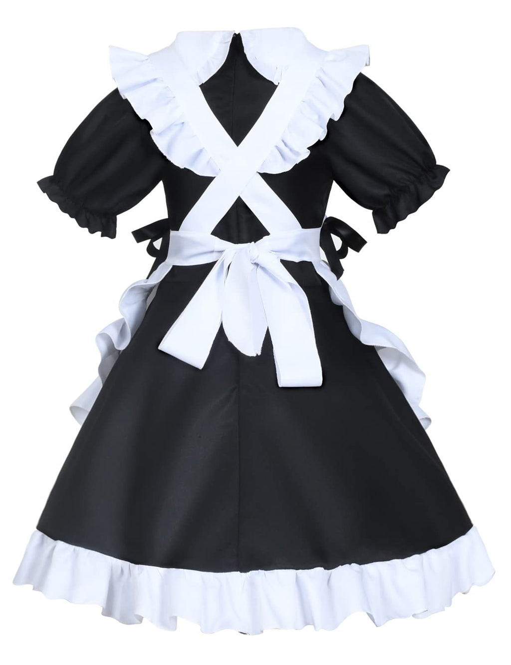 Anime French Cat Maid Apron Fancy Dress Cosplay Costume Headwear Gloves Socks Set(Black M)