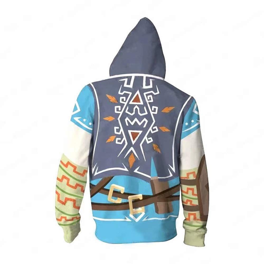 CHLOBLOM Link Hoodie Cosplay Costume Zipper Jacket Novelty Sweatshirt (S, Blue)