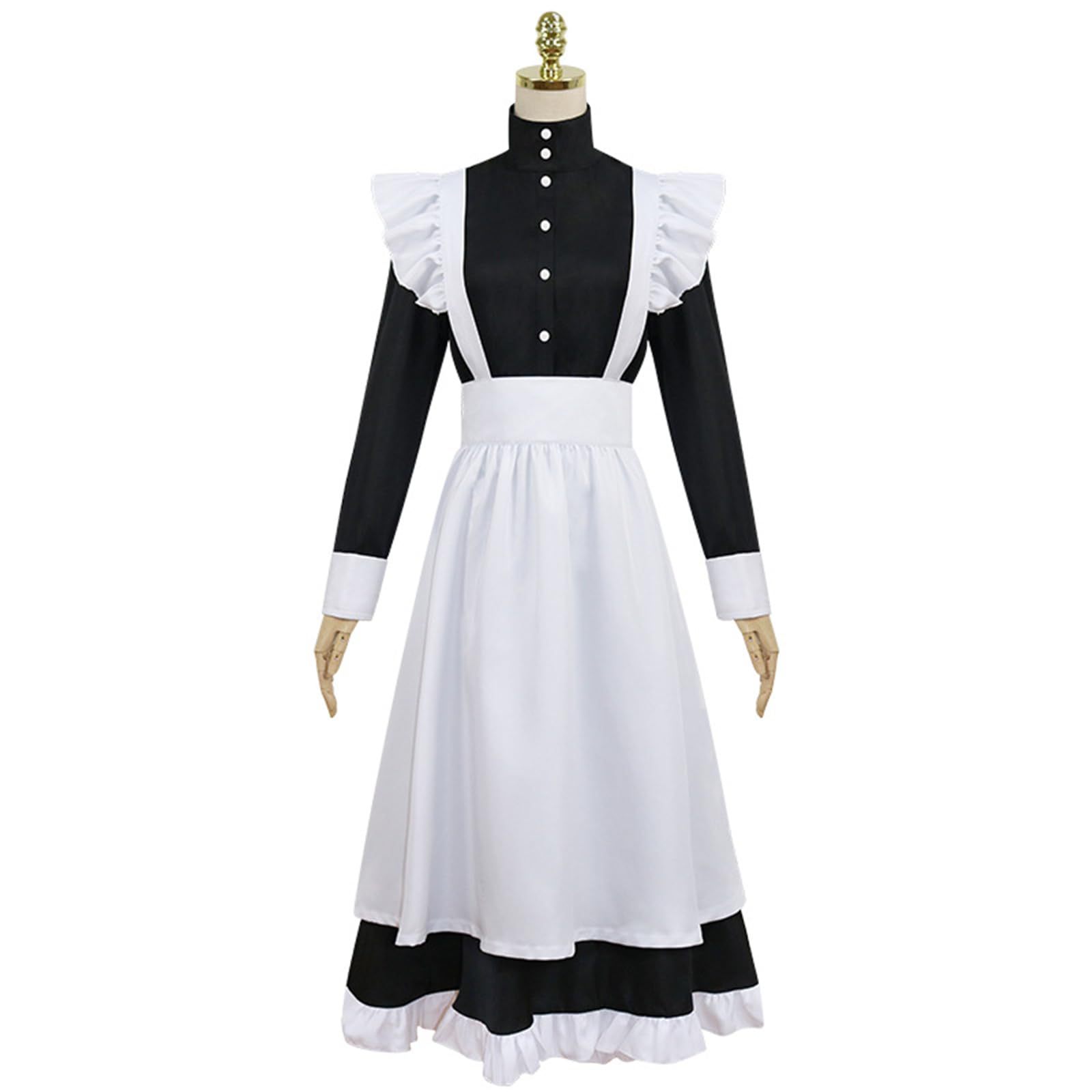 YJCOS Women's Classic Maid Long Dress Black and White Apron Lolita Housekeeper Cosplay Costume Uniform