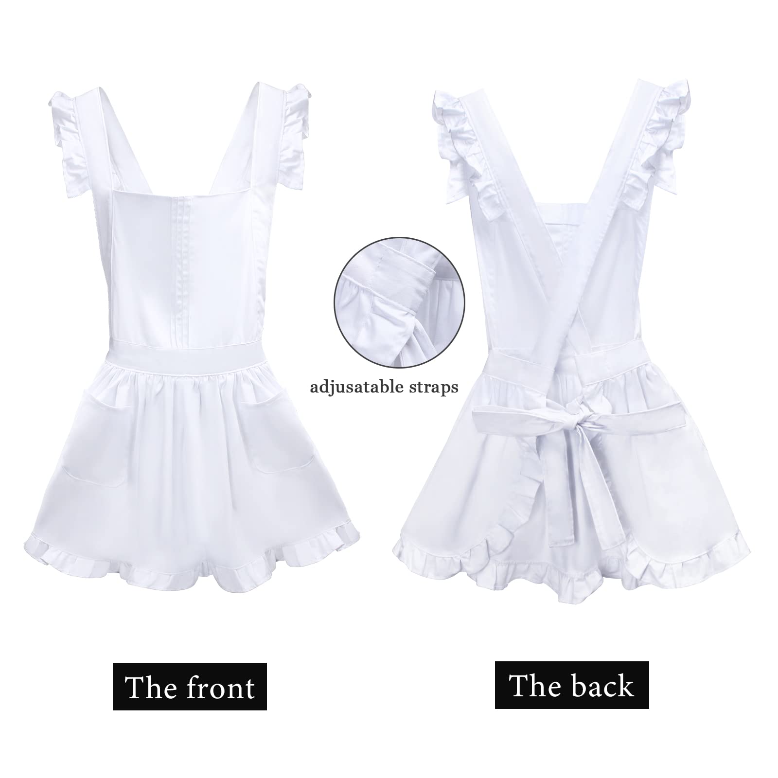 Keymall White Retro Apron Bow Headband High Thigh for Women Girls Halloween Dress Up Costume (Set B)