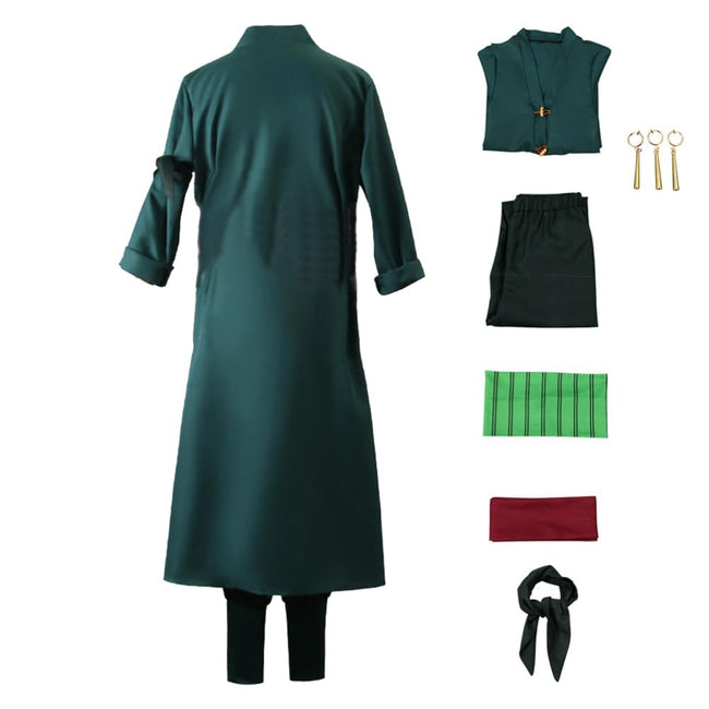 GWOKDAN Men Anime Kimono Cosplay Costume Robe Cloak Uniform Halloween Outfits With Earrings(XL,Dark green) Hover Image