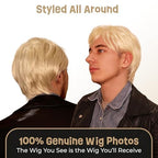 ALLAURA Compatible with Sonny Bono Wig – 60s 70s Men’s Short Brown Wig + Mustache for Hippie, Singer, TV Star, Cop, Detective Costumes – Liberty Duo, Limu & Doug, Uncle Rico, Retro Halloween Outfit