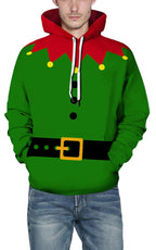 Ainuno Christmas Hoodie for Men Women,Mens Green Elf Costumes Funny Christmas Pullover Sweatshirt Elfs Print Hoodies Cosplay Hooded Sweater Unisex Long Sleeve Shirt,XL