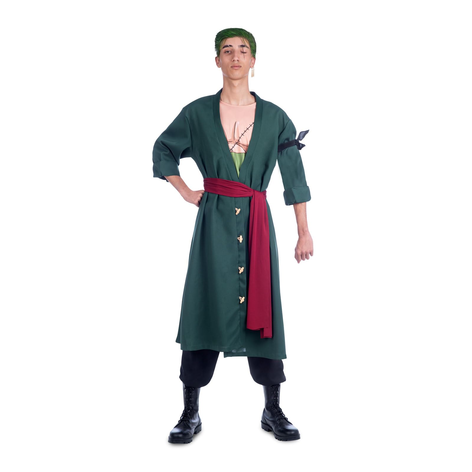 My Other Me One Piece Roronoa Zoro Officially Licensed Anime Adult Cosplay Costume - with Jacket, Scarf, Pants, Sash, Hair Cream, and Earrings for Comic-Con, Halloween, and More, Large