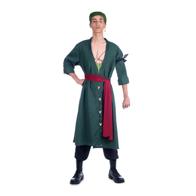 My Other Me One Piece Roronoa Zoro Officially Licensed Anime Adult Cosplay Costume - with Jacket, Scarf, Pants, Sash, Hair Cream, and Earrings for Comic-Con, Halloween, and More, Large Hover Image