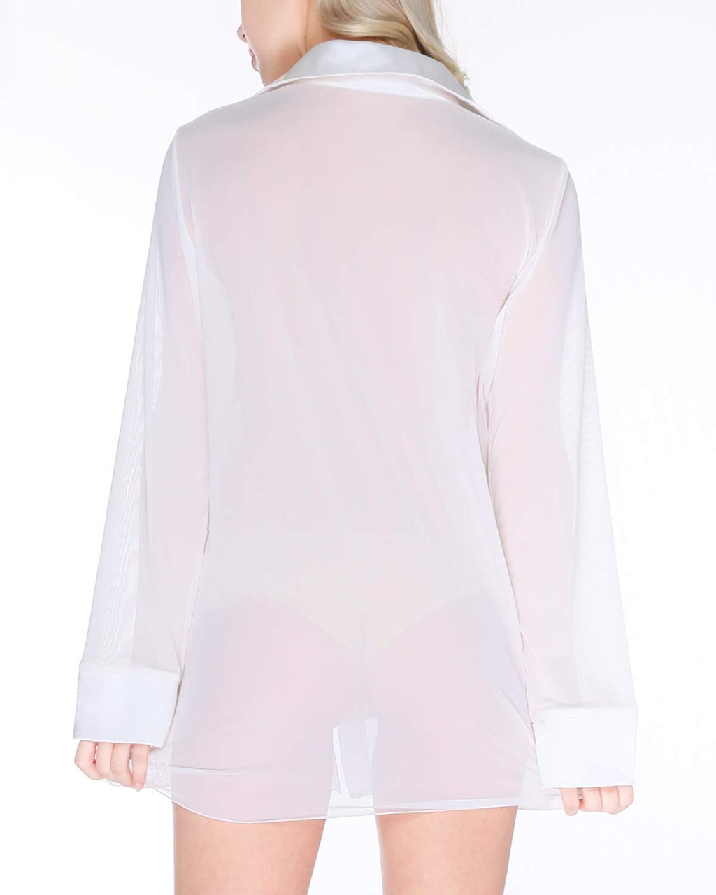 ETAOLINE Women's Sexy Sheer Sleepshirt Pajamas Long Sleeve Mesh Blouse Lingerie (White, M)