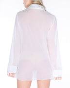 ETAOLINE Women's Sexy Sheer Sleepshirt Pajamas Long Sleeve Mesh Blouse Lingerie (White, M)