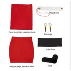 COLSA Women Cosplay Costume Anime Red Sweater Uniform Halloween Outfits Full Set With Earring(S, Yor)