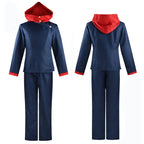 Han shan Itadori Uniform Ryomen Sukuna Cosplay Costume Full Set Suits School Uniform Sportswear with Keychain (ItadoriB-Blue(with wig), XL)