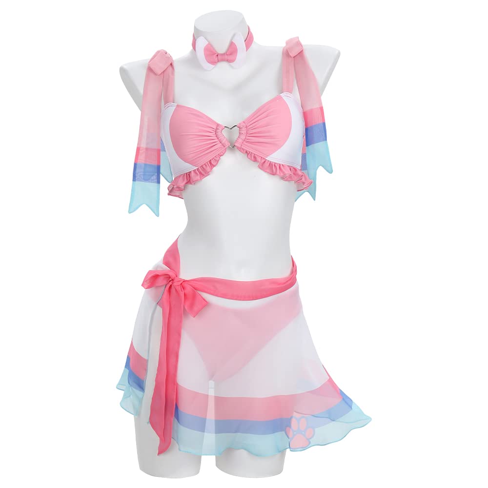 haikyuu Women Anime Derivative Bikini Set with Wrap Skirt Kawaii Swimsuit Lace-up Bathing Suit Two Piece Swimwear (as1, Alpha, s, Regular, Regular, Standard, Pink)