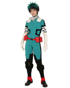 miccostumes Men's Costume Anime Hero Cosplay Green Fighting Suit Green Full-body Jumpsuit With red belt And Knee Pads (L)