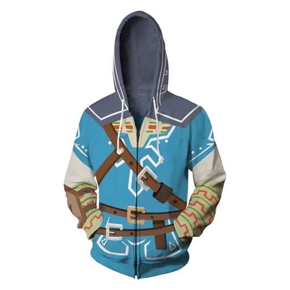 CHLOBLOM Link Hoodie Cosplay Costume Zipper Jacket Novelty Sweatshirt (S, Blue)