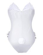 Womens Bunny Costume Girl Suit Senpai Cosplay Anime Role Costume One Piece Bodysuit Removable Padded with Stockings Set(White S)