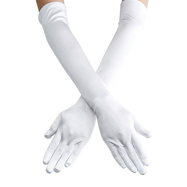 Lansian Women's 21'' Long Satin Gloves White Elbow Length 1920s Opera Bridal Dance Gloves For Evening Party Opera Costume, White Hover Image