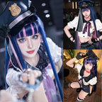 ANOGOL Hair Cap+ Blue Mix Pink Wig 105cm Long Straight Stocking Wigs for Girl with Bangs Costume for Women Synthetic Hair Wigs for Stocking Cosplay Halloween Wig Anime Party