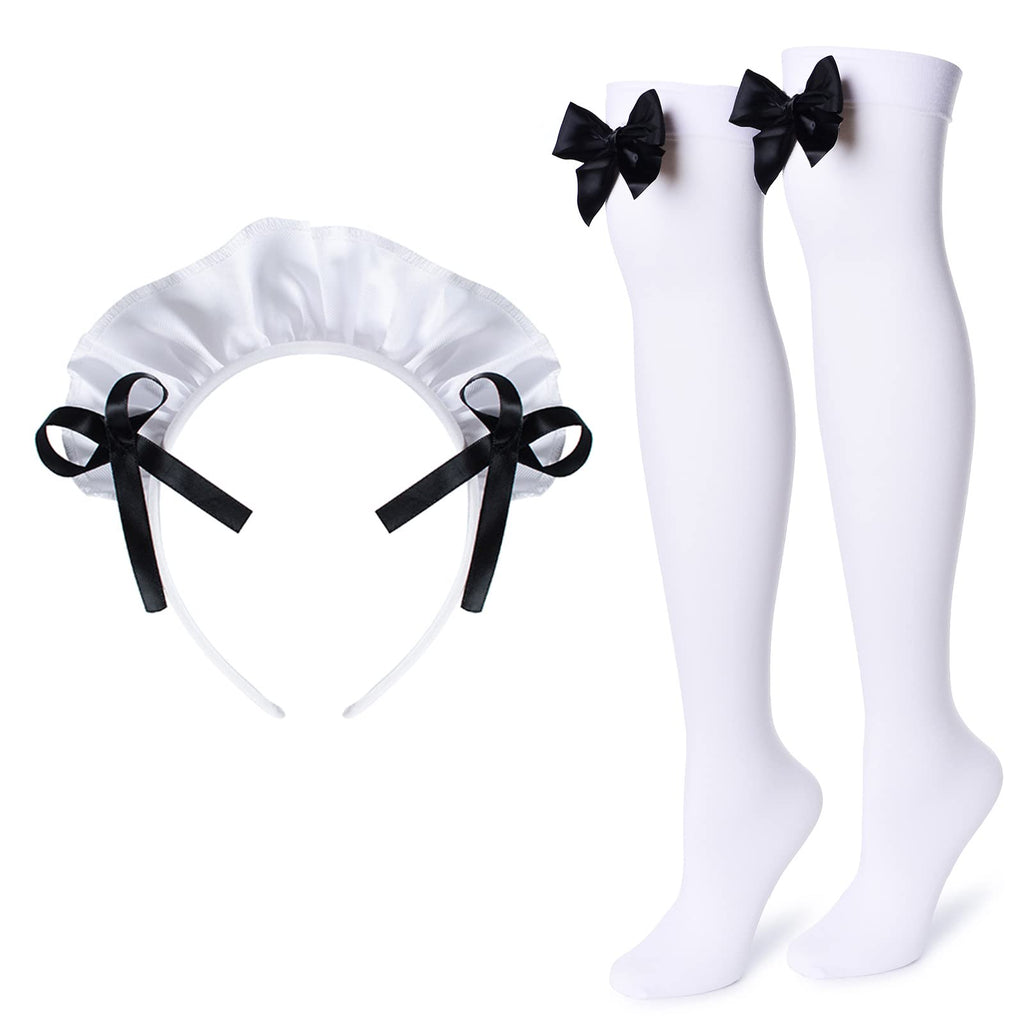 TOKYO REVENGERS Adjustable Retro Ruffle Maid Costume Apron Pockets With French headdress Socks set(Style1 White)