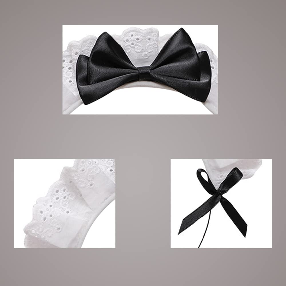 C-ZOFEK Women's French Maid Headband Ribbon Lace Kawaii Headwear Headpiece for Halloween Christmas Costume
