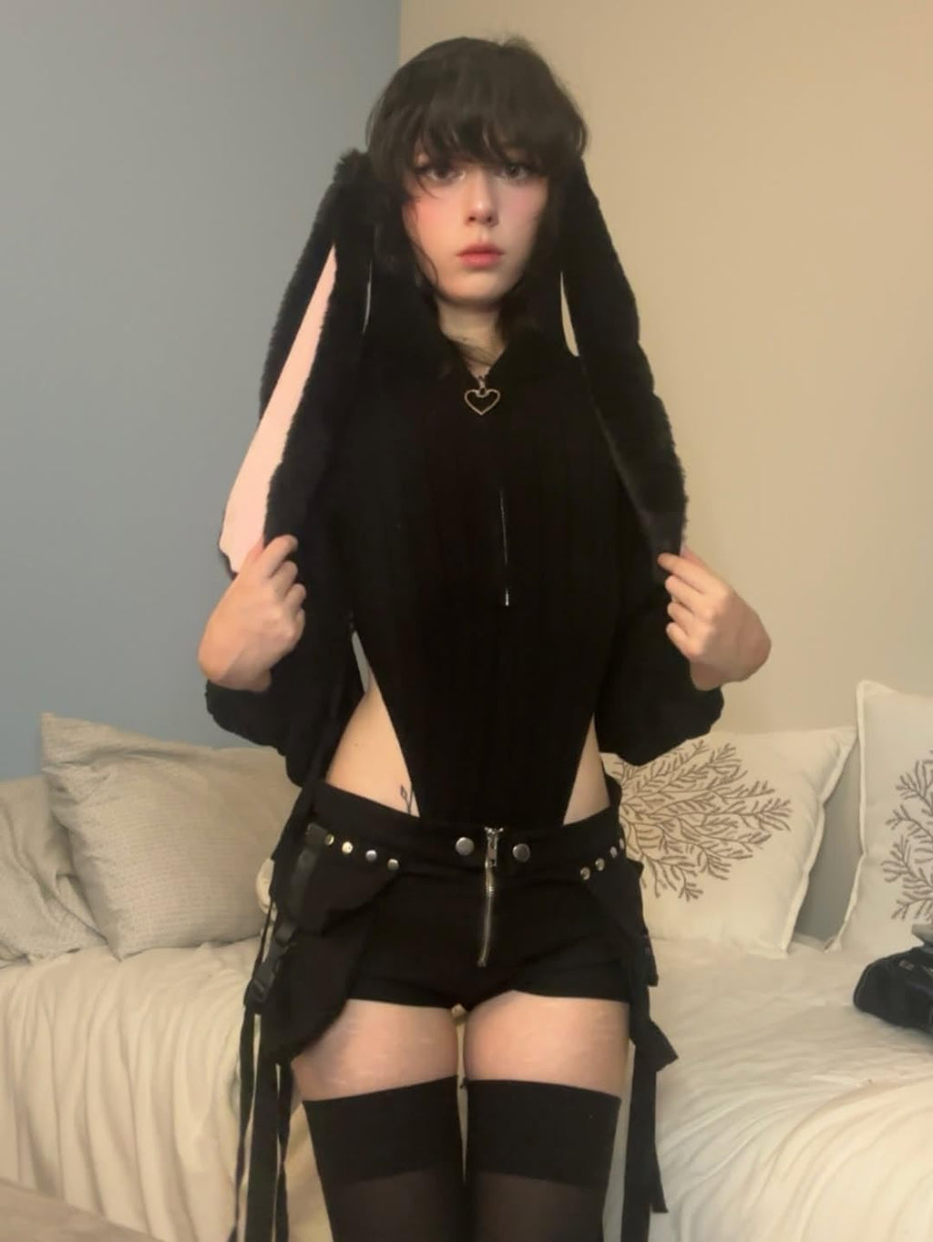 KORURACLUB Cosplay Sexy Bunny Outfit Cosplay lingerie for women Animal Costumes Bunny Bodysuit (Black,XS-M)