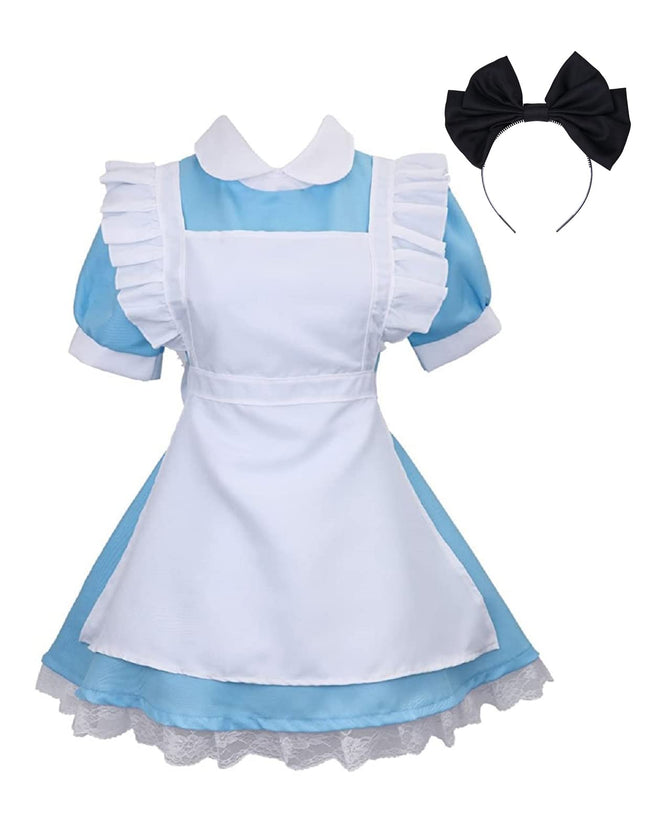 Colorful House Women Blue Maid Outfit Adult Anime Maid Dress Costume Lolita Cosplay Apron Halloween Fancy Fairytale Dress(X-Small, Blue) Hover Image