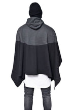 Demetory Men's Color Block Oversized Batwing Sleeves Hooded Poncho Cape Cloak Black Medium