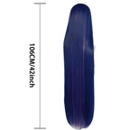 ANOGOL Hair Cap+ Blue Mix Pink Wig 105cm Long Straight Stocking Wigs for Girl with Bangs Costume for Women Synthetic Hair Wigs for Stocking Cosplay Halloween Wig Anime Party