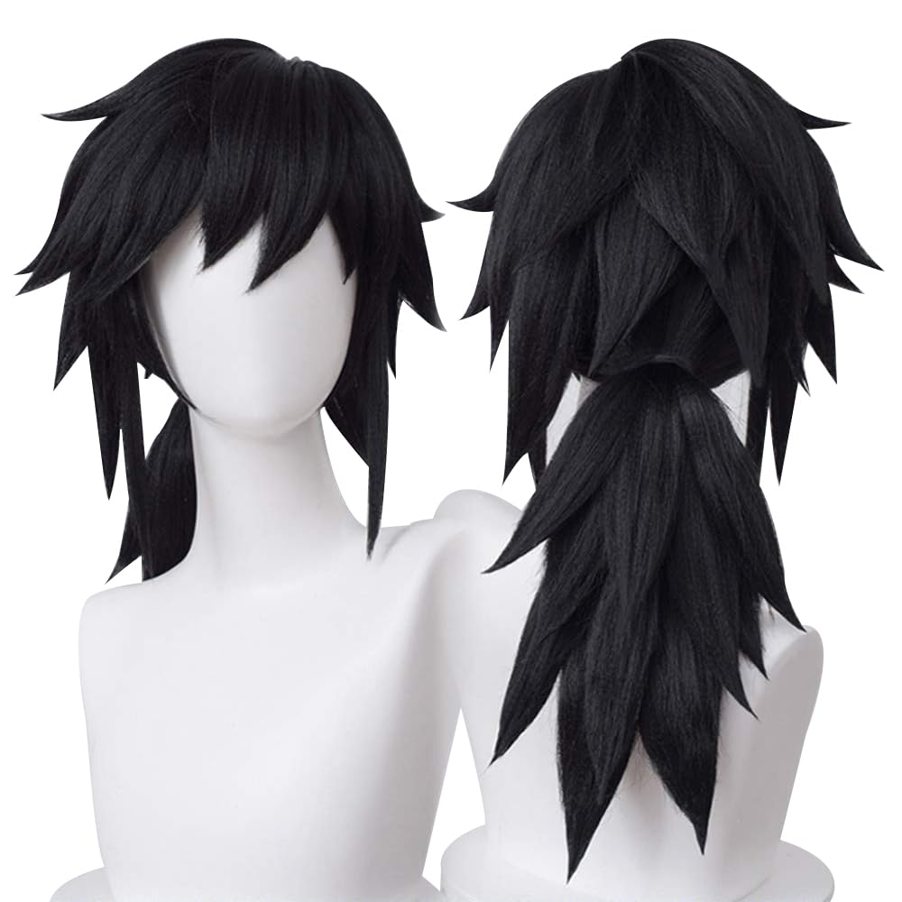 LABEAUTÉ Anime Black Cosplay Wigs for Giyuu Short Wig Halloween Wig Character Wig Cosplay Clothes for Demon Slayer: Kimetsu no Yaiba