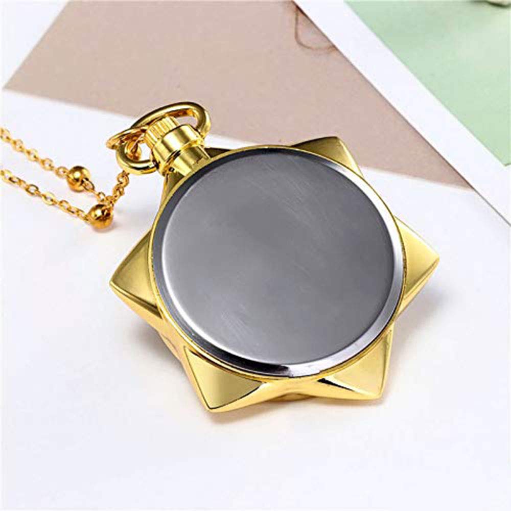 BOSHIYA Sailor Moon Pocket Watch Gold Rhinestone Star Quartz Pocket Watches for Women with Chain