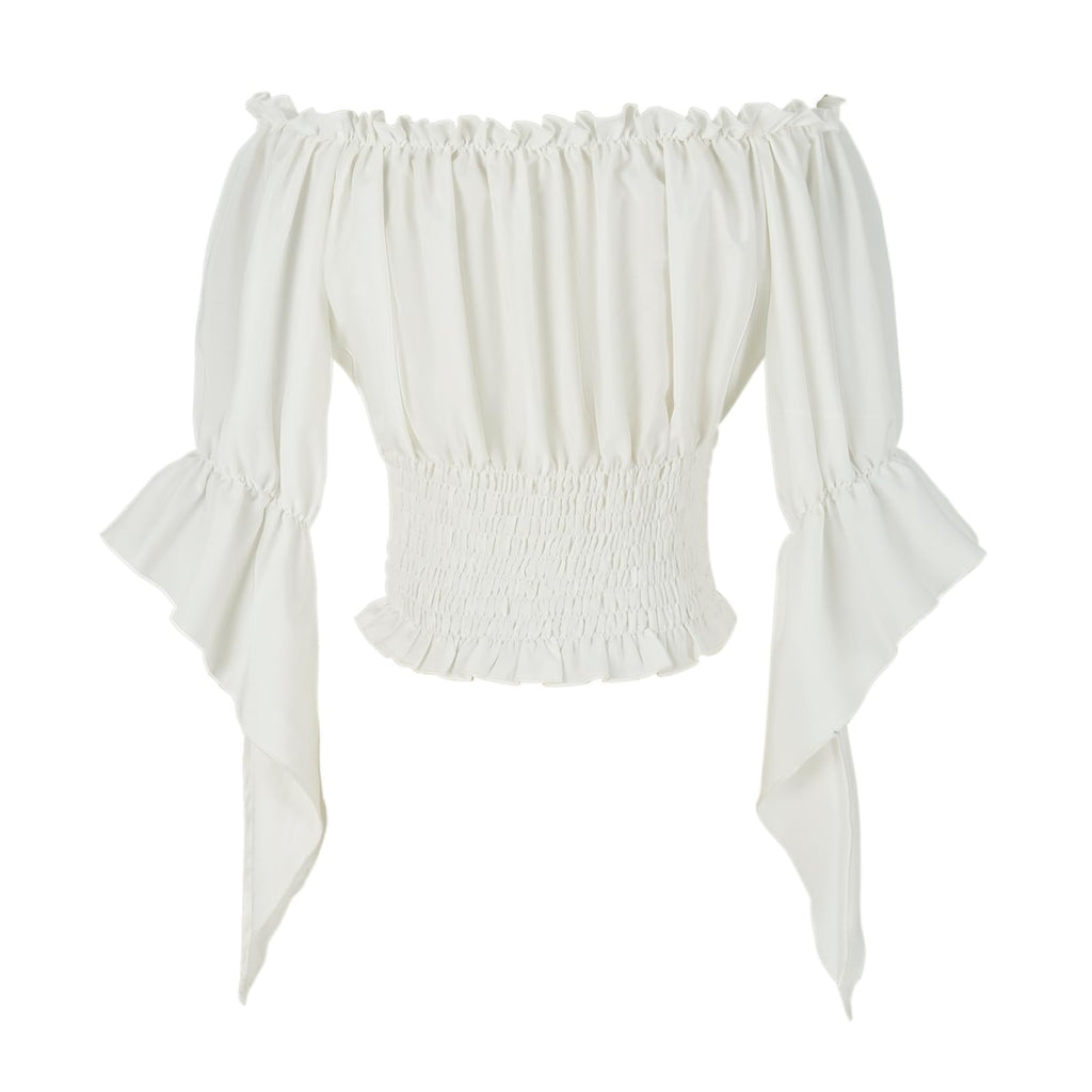 Womens Renaissance Peasant Blouse Off Shoulder Trumpet Sleeve Tops(S,Z2880C)