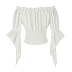 Womens Renaissance Peasant Blouse Off Shoulder Trumpet Sleeve Tops(S,Z2880C)
