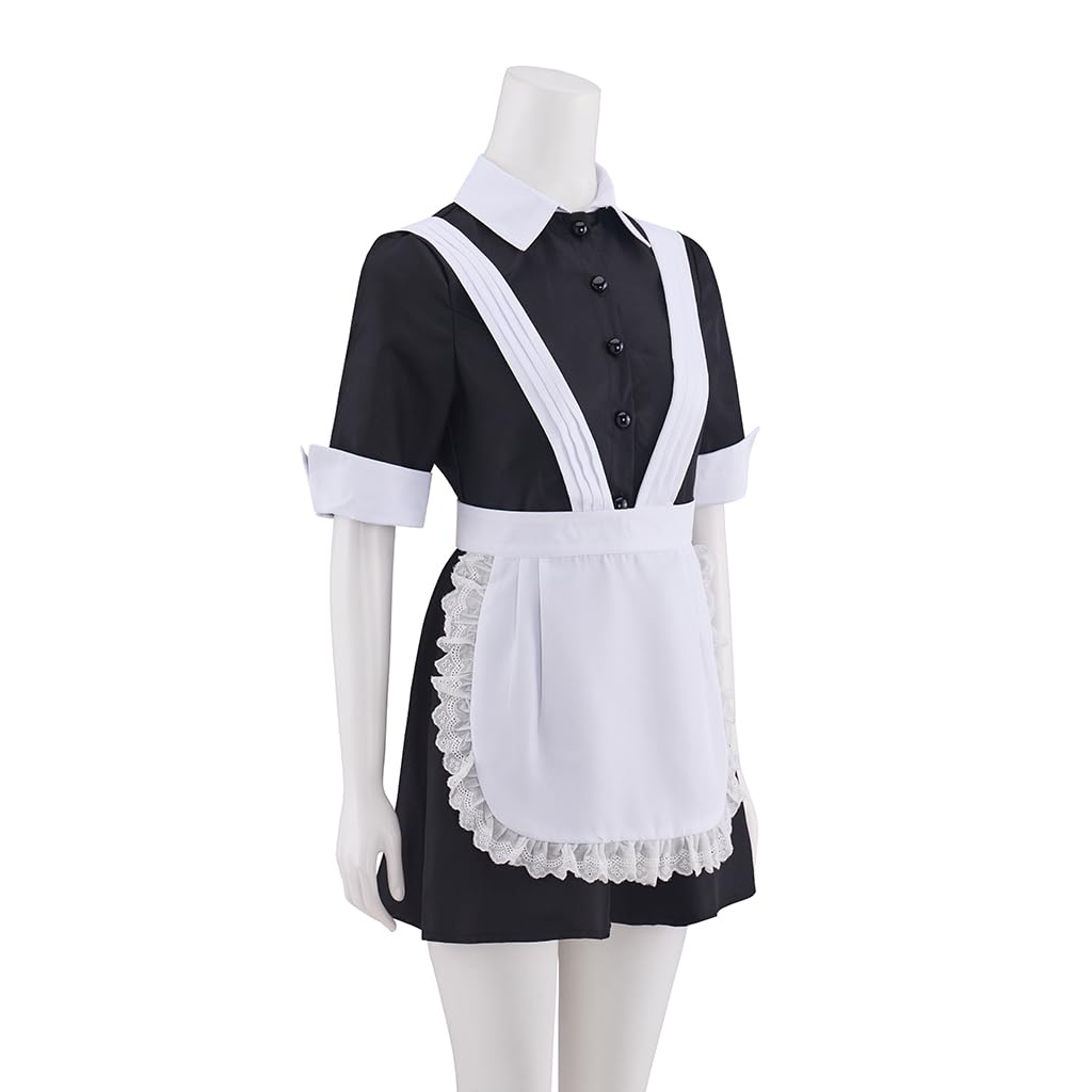 LQTIKLD Women's Horror Show Magenta Cosplay Costume Maid Uniform Apron Dress Halloween Outfit (Medium)