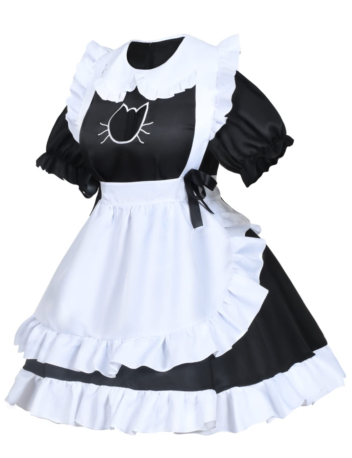 Anime French Cat Maid Apron Fancy Dress Cosplay Costume Headwear Gloves Socks Set(Black M)