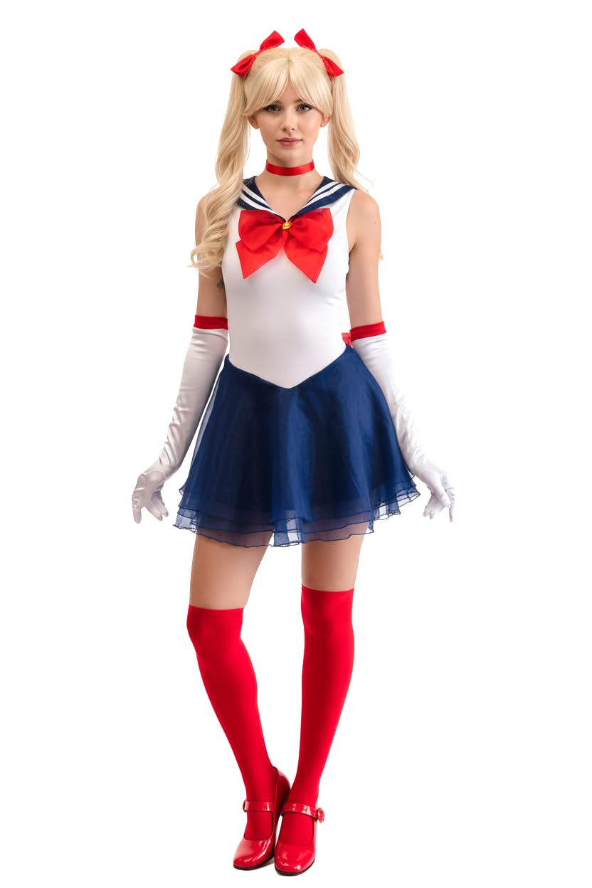 Playhaus Costumes Sailor Costume – Women Anime Moon Diva Outfit, Adult Halloween Festival Party Cosply Set (Navy Blue, S)