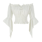 Womens Renaissance Peasant Blouse Off Shoulder Trumpet Sleeve Tops(S,Z2880C)
