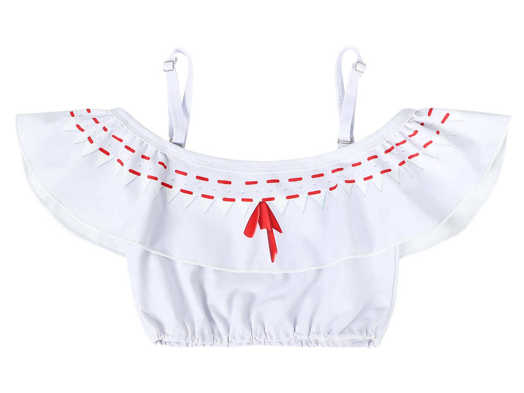 COTRIO Princess Bathing Suit for Girls Princess Swimsuit Girl Floral Ruffle 2 Piece Bikini Set Swimming Suits Off Shoulder Beach Swimwear Size 6 (5-6 Years, Blue)