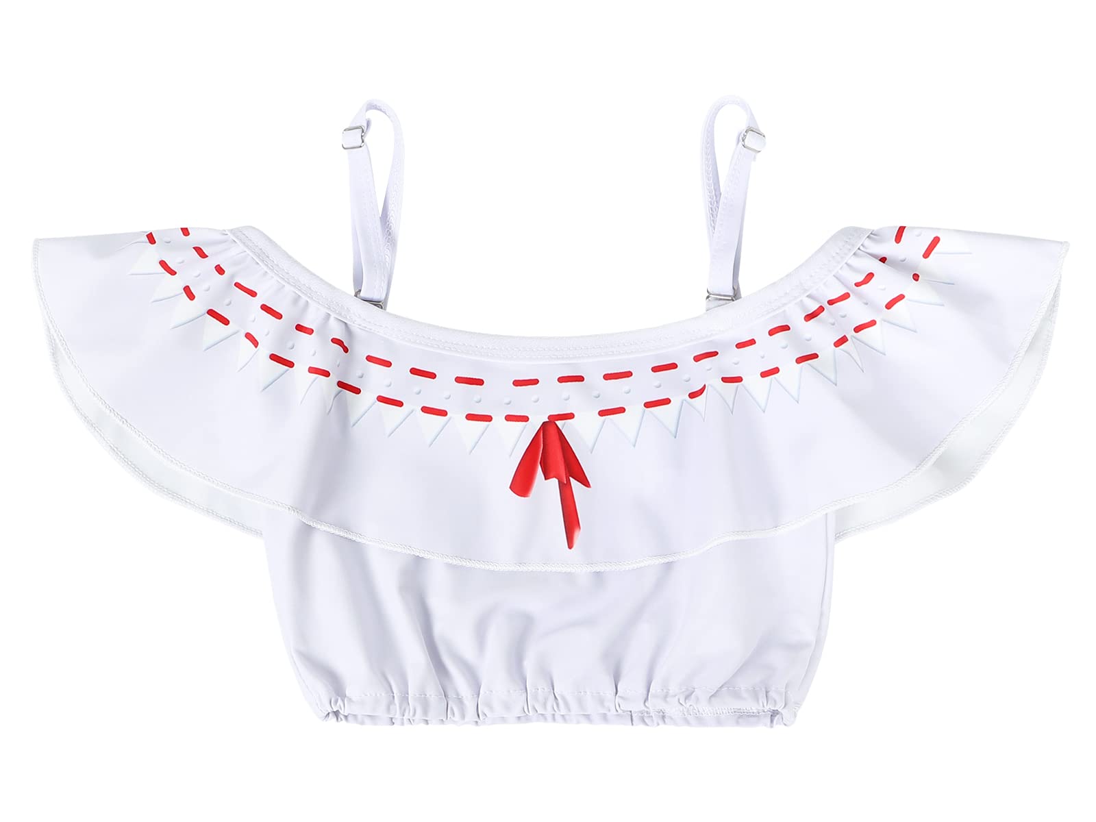 COTRIO Princess Bathing Suit for Girls Princess Swimsuit Girl Floral Ruffle 2 Piece Bikini Set Swimming Suits Off Shoulder Beach Swimwear Size 6 (5-6 Years, Blue)